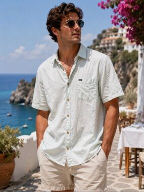 O'Neill Men's Mint Green Short-Sleeve Button-Down Shirt